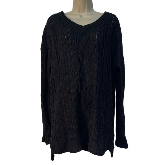Faded Glory Black Long Sleeve V-Neck Cable Knit Sweater Size XL(16-18) Pre-Owned - Picture 1 of 9